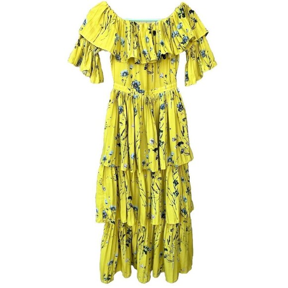Few Moda Dresses & Skirts - Few moda Women's Yellow Floral Off the Shoulder Pleated Maxi Dress Size S NWOT